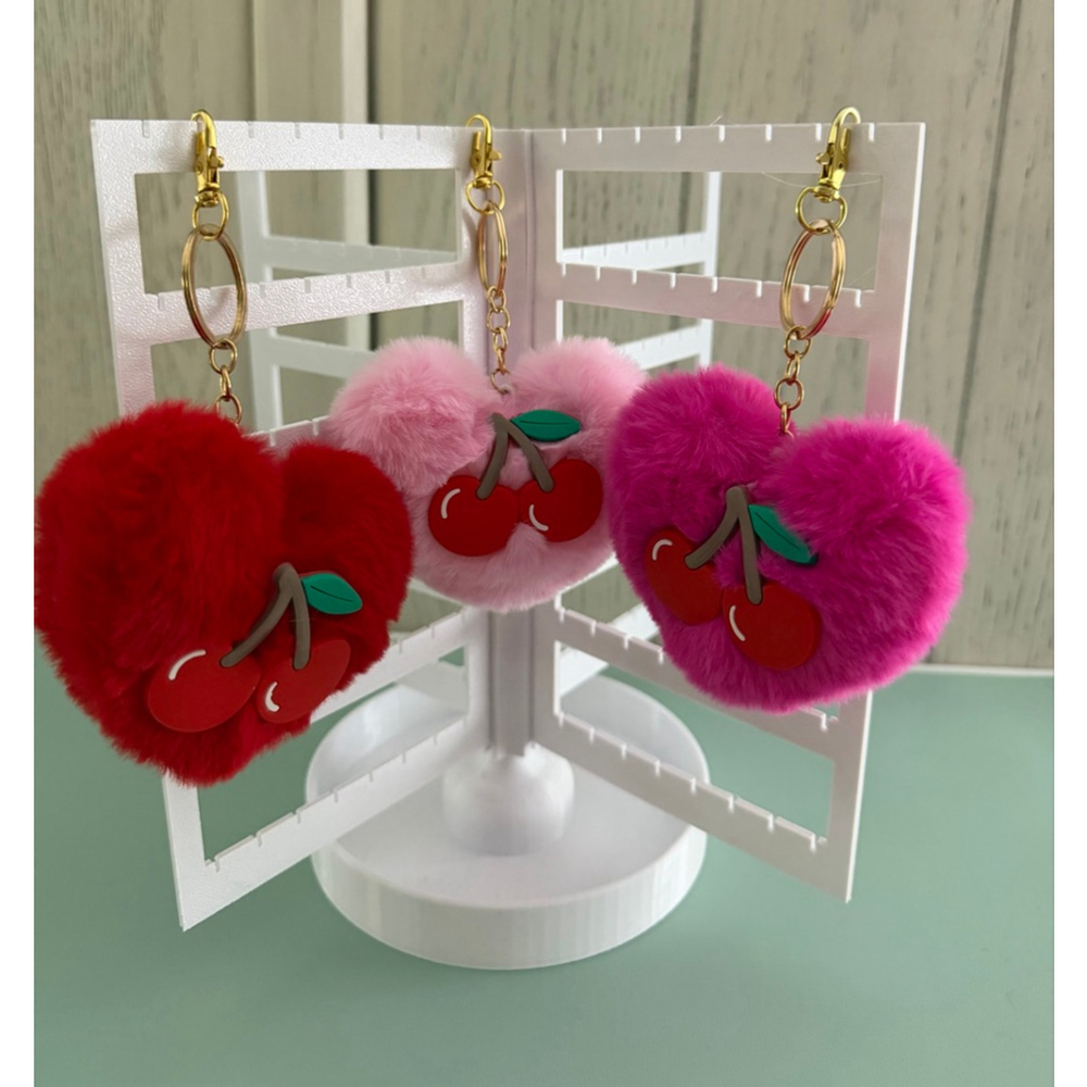 Heart Cherry Pom Pom Keychain - Picture 2 of 2